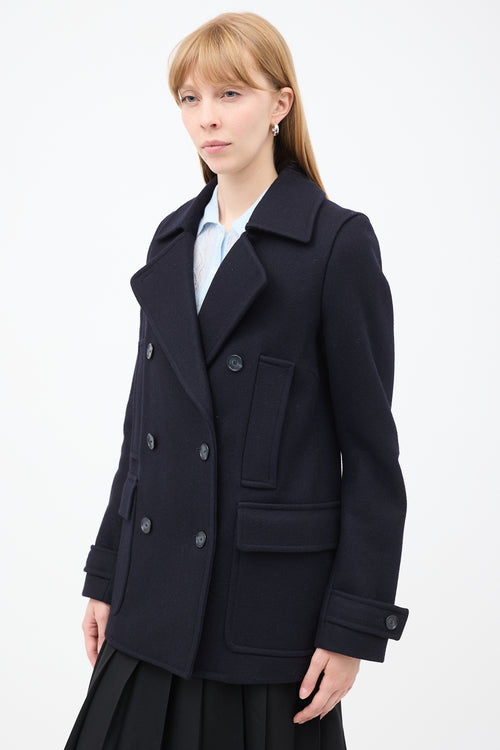 Veronique Branquinho Navy Wool Double Breasted Pea Coat