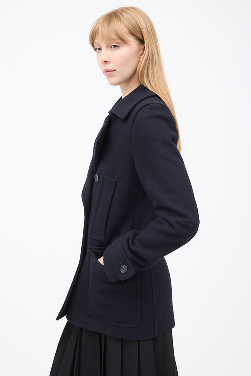 Veronique Branquinho Navy Wool Double Breasted Pea Coat