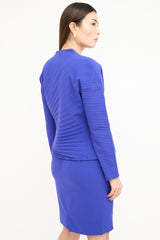 Versace 1990s Blue Wool Pleated Skirt Suit