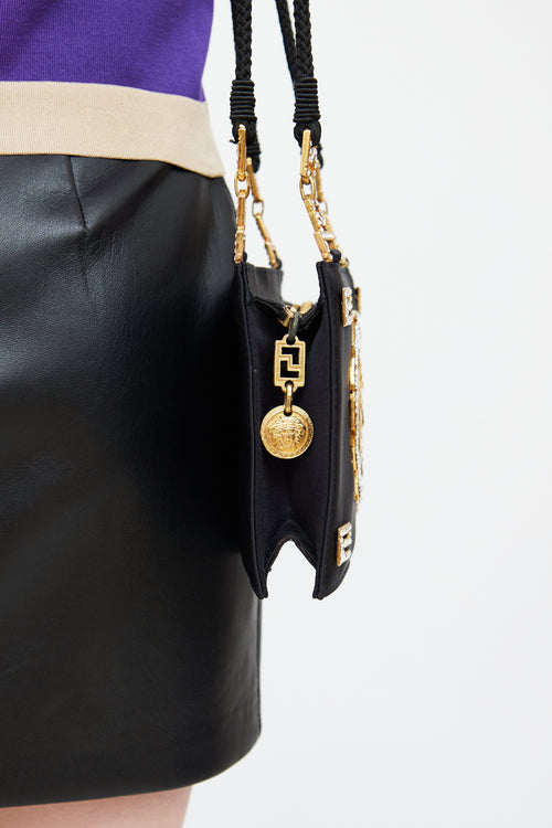 Versace Black Satin & Crystal Medusa Bag