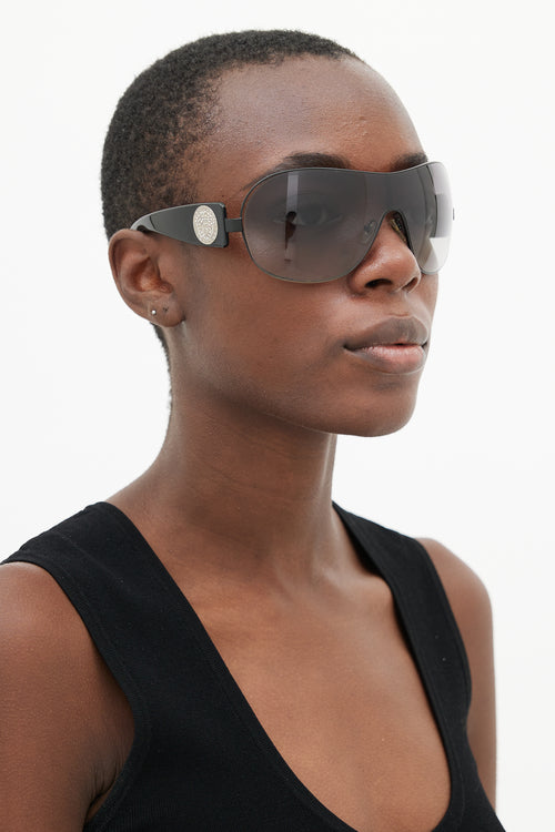 Versace Black 2061-B Aviator Shield Sunglasses