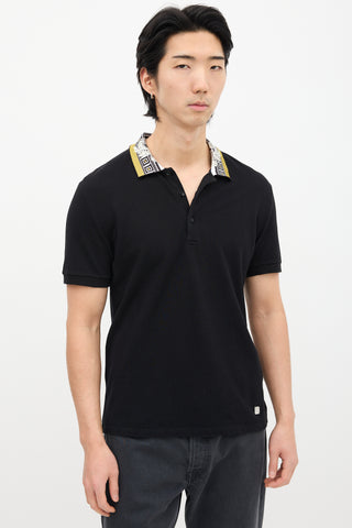 Versace Black Baroque Collar Polo