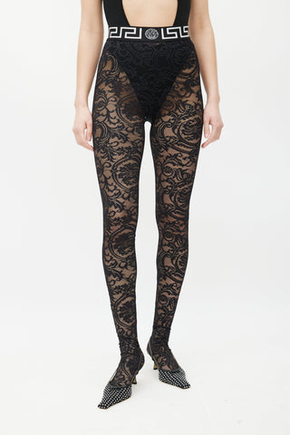 Versace Black Baroque Lace Legging