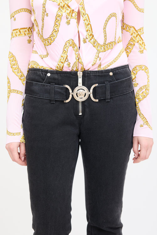 Versace Black Belted Slouch Jeans