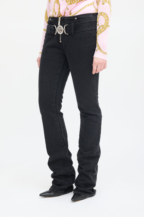 Versace Black Belted Slouch Jeans