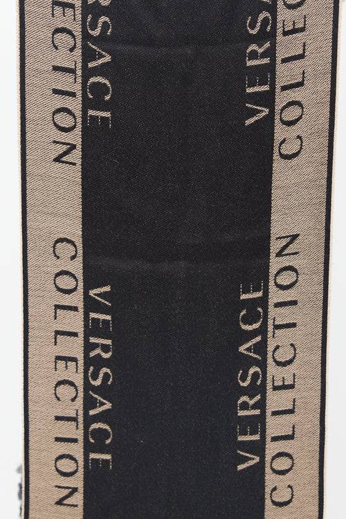 Versace Black & Brown Logo Knit Scarf