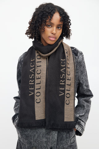 Versace Black & Brown Logo Knit Scarf