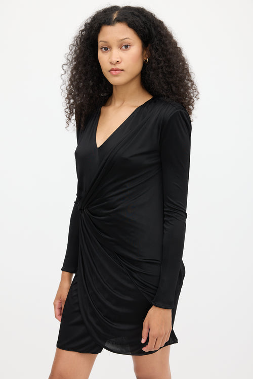 Versace Black Draped V-Neck Midi  Dress