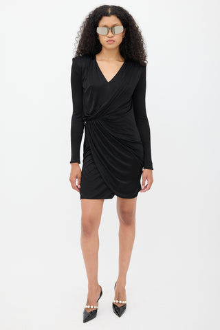 Versace Black Draped V-Neck Midi  Dress