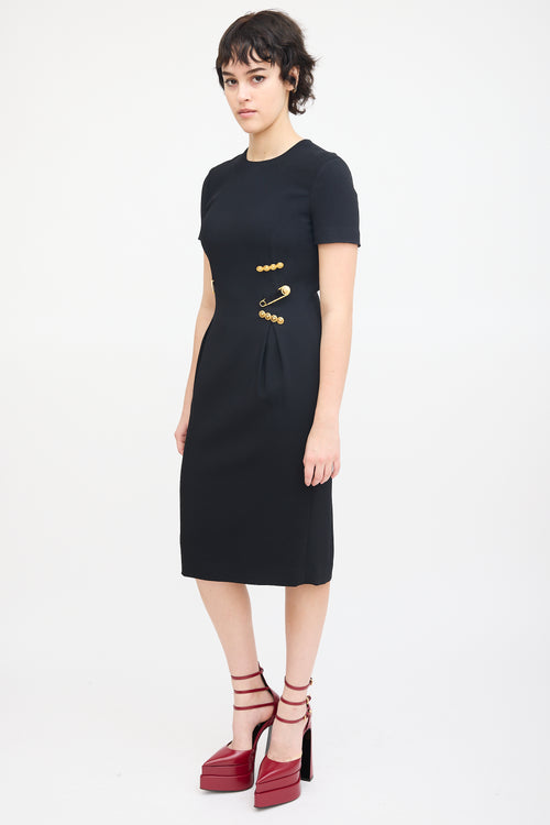 Versace Black Embellished Double Zip Midi Dress