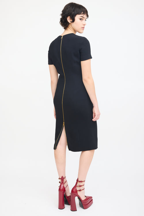 Versace Black Embellished Double Zip Midi Dress