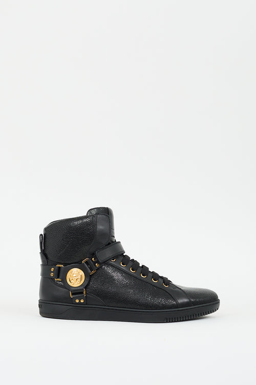 Versace Black Pebbled Leather Medusa Sneaker