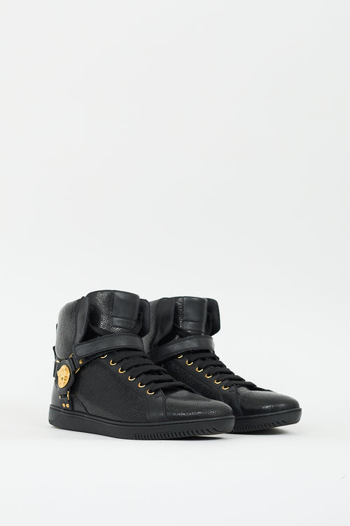 Versace Black Pebbled Leather Medusa Sneaker