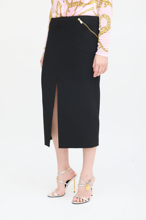 Versace Black Front Slit Midi Pencil Skirt