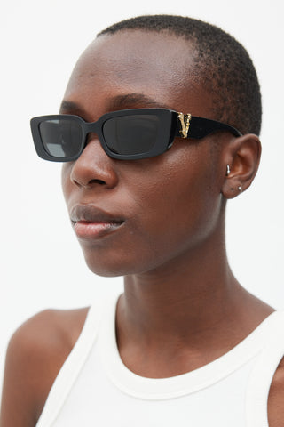 Versace Black & Gold 4382 Rectangular Sunglasses