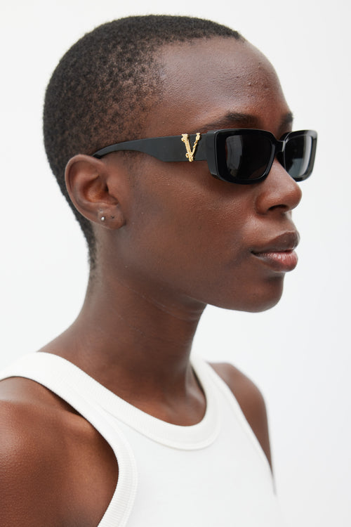 Versace Black & Gold 4382 Rectangular Sunglasses