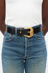 Versace Black & Gold Baroque Buckle Belt