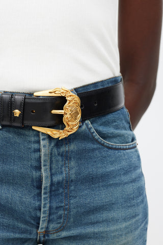 Versace Black & Gold Baroque Buckle Belt