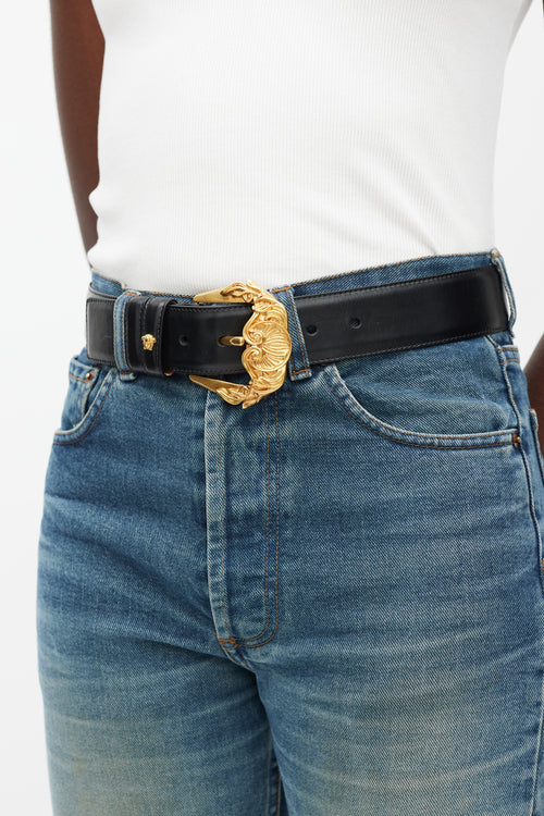 Versace Black & Gold Baroque Buckle Belt