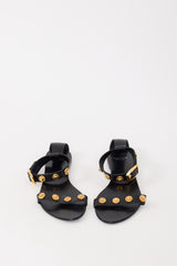 Versace Black & Gold Leather Medusa Embellished Sandal