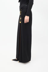 Versace Black & Gold Logo Safety Pin Maxi Skirt