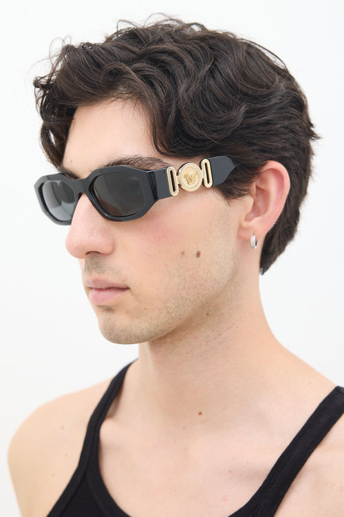 Versace Black & Gold Medusa 4361 Rectangular Sunglasses