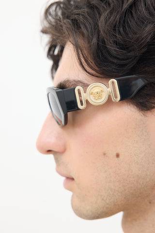Versace Black & Gold Medusa 4361 Rectangular Sunglasses