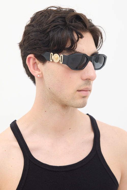 Versace Black & Gold Medusa 4361 Rectangular Sunglasses