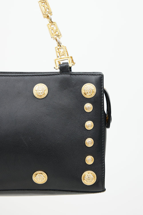 Versace Black & Gold Medusa Coin Leather Bag