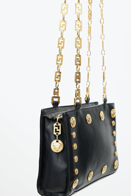 Versace Black & Gold Medusa Coin Leather Bag