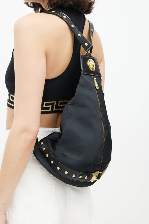 Versace Black & Gold Nylon Logo Backpack
