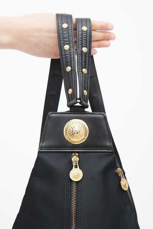 Versace Black & Gold Nylon Logo Backpack