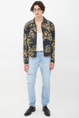 Versace Black & Gold Ornate Printed Denim Jacket