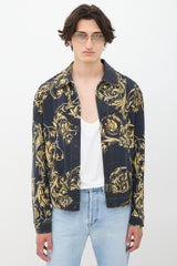 Versace Black & Gold Ornate Printed Denim Jacket