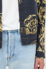 Versace Black & Gold Ornate Printed Denim Jacket