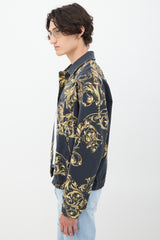 Versace Black & Gold Ornate Printed Denim Jacket