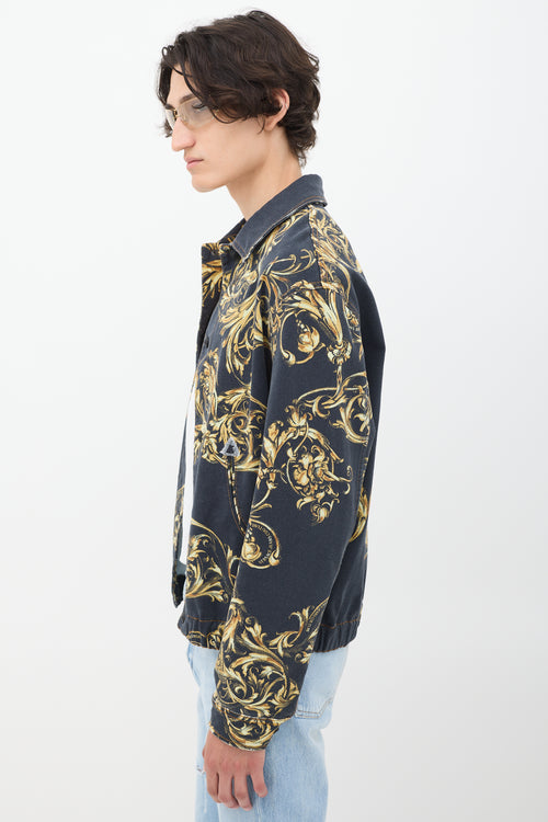 Versace Black & Gold Ornate Printed Denim Jacket