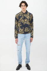 Versace Black & Gold Ornate Printed Denim Jacket