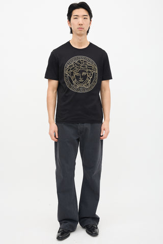 Versace Black & Gold Rhinestone Medusa T-Shirt