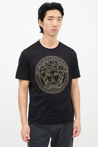 Versace Black & Gold Rhinestone Medusa T-Shirt