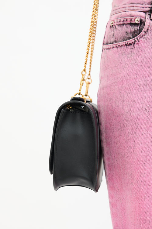 Versace Black Leather & Chain Virtus Logo Flap Crossbody Bag