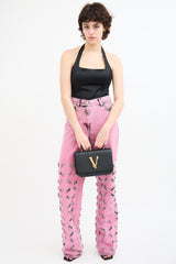 Versace Black Leather & Chain Virtus Logo Flap Crossbody Bag