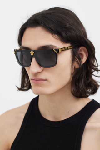 Versace Black & Gold V1573 Rectangular Sunglasses