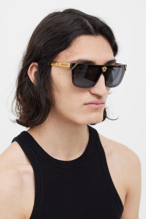 Versace Black & Gold V1573 Rectangular Sunglasses
