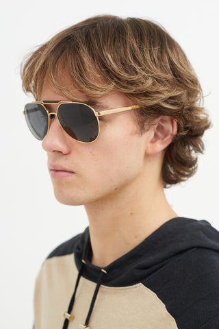 Versace Black & Gold VE 2155 Aviator Sunglasses