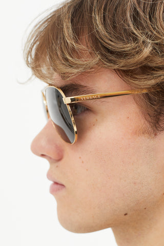 Versace Black & Gold VE 2155 Aviator Sunglasses