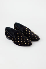 Versace Black & Gold Velvet Medusa Embellished Loafer