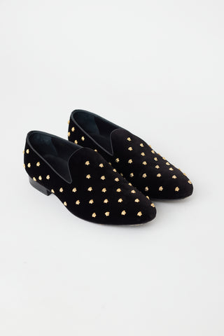 Versace Black & Gold Velvet Medusa Embellished Loafer