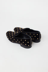 Versace Black & Gold Velvet Medusa Embellished Loafer