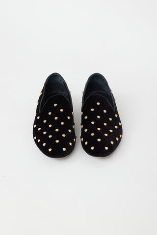 Versace Black & Gold Velvet Medusa Embellished Loafer